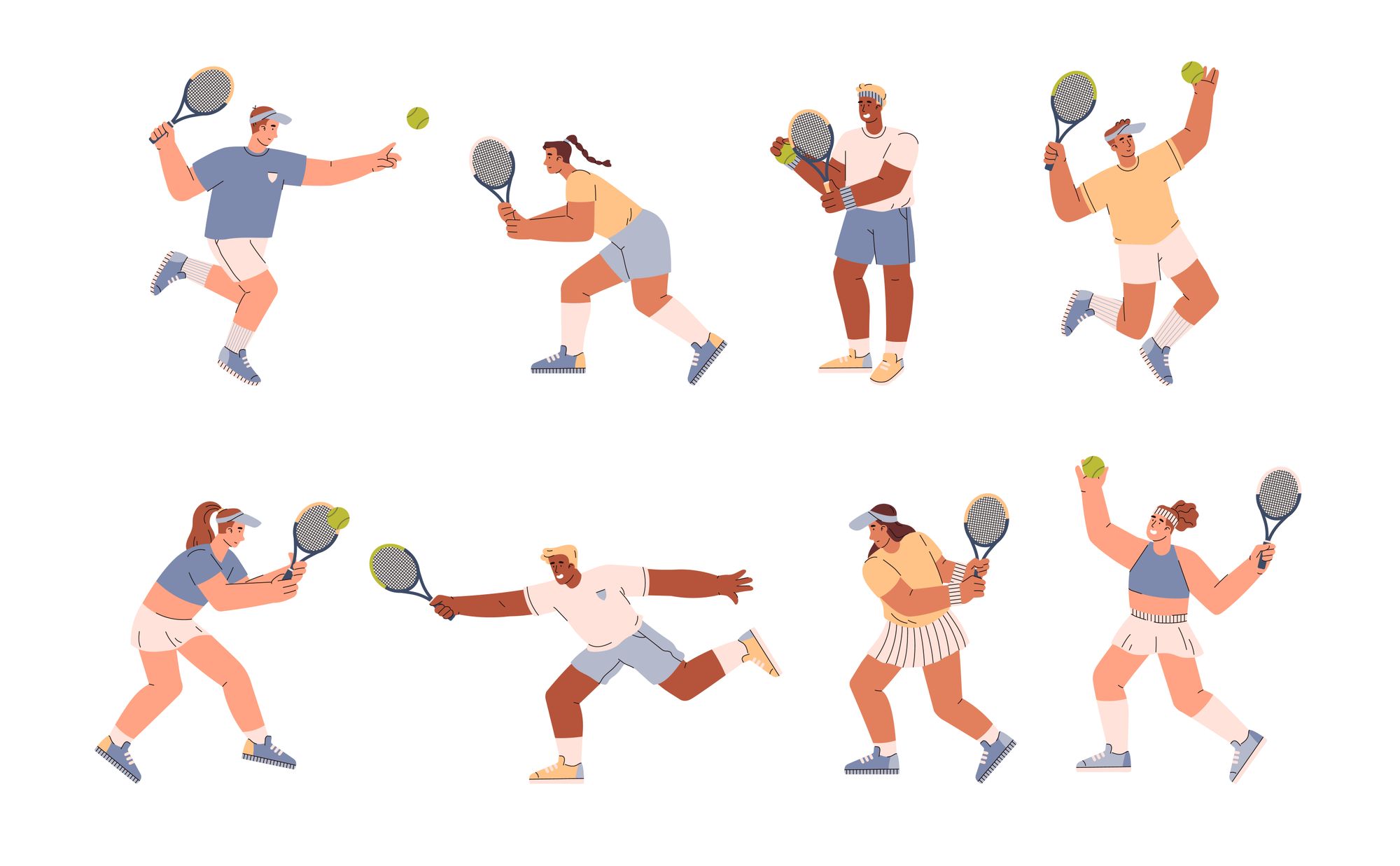 Tennis Player Illustration Pack 18 Sports Games Illustrations SVG