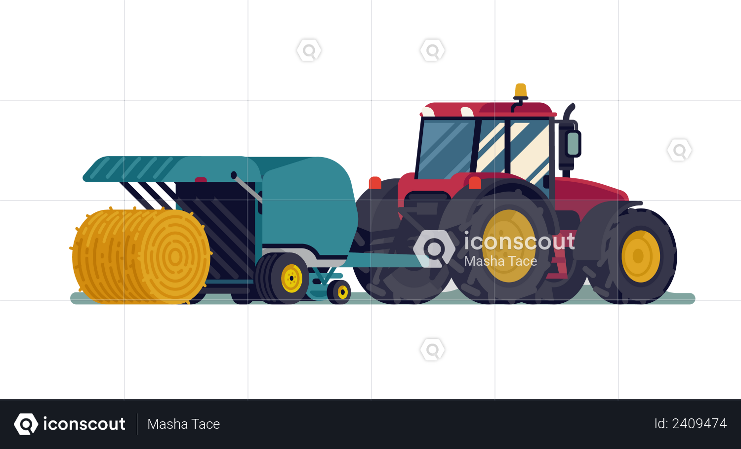 Premium Tractor Pulling Round Baler With Hay Bale Rolling Out