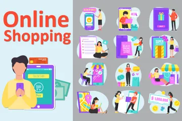 Shopping en ligne Illustration Pack