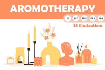 Aromaterapia como decoración de interiores en estilo plano Paquete de Ilustraciones