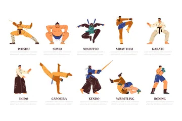 Artes marciales desde el ninjutsu hasta el taekwondo Paquete de Ilustraciones