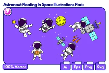 宇宙に浮かぶ宇宙飛行士 イラストパック