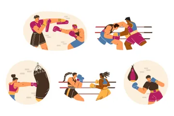 Boxers Fighting Training And Exercising Illustration Pack