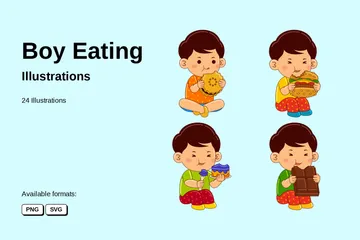 Boy Eating Illustration Pack