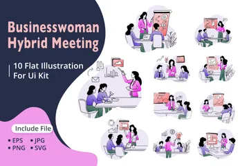 Businesswoman Hosting A Hybrid Meeting Illustration Pack