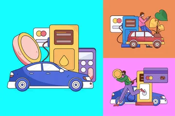 Car Refueling Illustration Pack