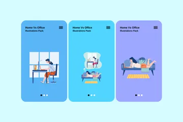 Casa vs Escritório Pacote de Ilustrações