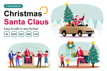 Christmas Celebration With Santa Claus Illustration Pack