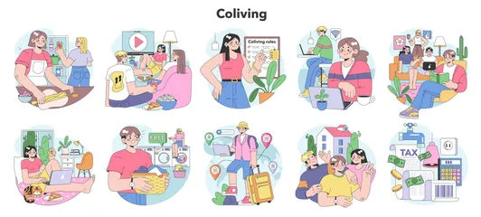 Coliving Space Illustration Pack