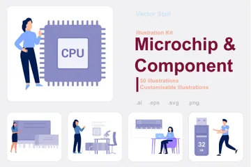 Microchip y componentes Paquete de Ilustraciones