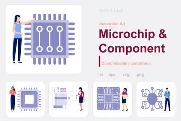 Microchip e Componente Pacote de Ilustrações