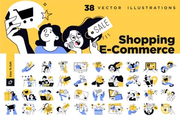 Compras e comércio eletrônico Pacote de Ilustrações