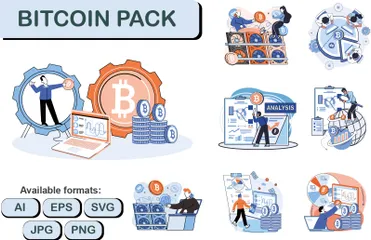 Criptomoneda Bitcoin Paquete de Ilustraciones