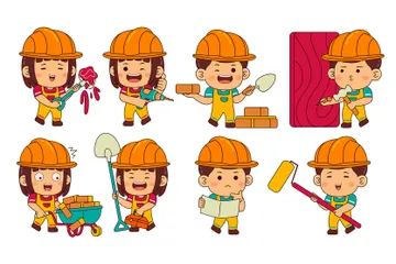 Cute Builder Character Illustration Pack