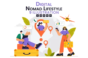 Digital Nomad Lifestyle Illustration Pack