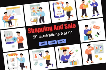 Shoppen, und, verkauf, satz, 01 Illustrationspack