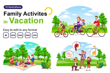 Family Activities In Vacation Illustration Pack