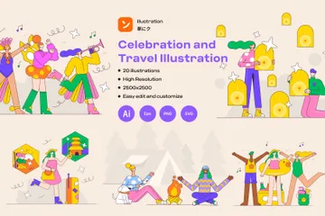 Feiern und Reisen Illustrationspack