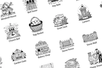 Ferme et village d'époque Pack d'Illustrations