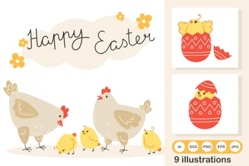 Frohe Ostern - Hühner Illustrationspack