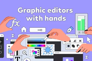 Grafische Editor-Schnittstelle mit Händen Illustrationspack