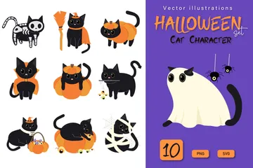 Halloween Cat Illustration Pack