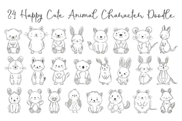 Happy Cute Animal Illustration Pack