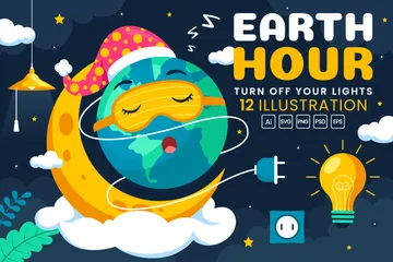 Happy Earth Hour Day Illustration Pack