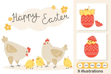 Happy Easter - Chickens Illustration Pack
