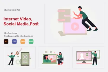 Vidéo sur Internet, médias sociaux, publication Pack d'Illustrations