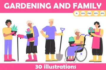 Jardinage et famille Pack d'Illustrations