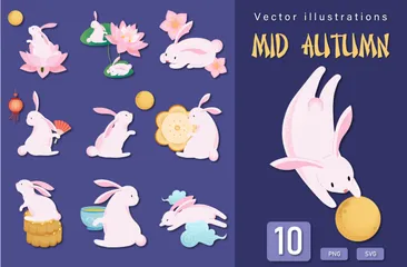 Fête de la mi-automne du lapin Pack d'Illustrations