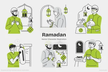 Muçulmanos durante o Ramadã Pacote de Ilustrações