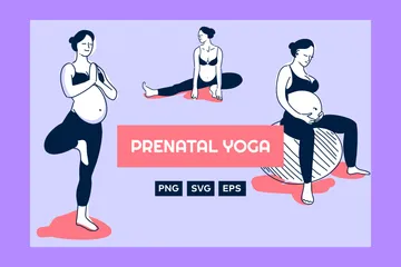 Mulher grávida fazendo exercícios de ioga Pacote de Ilustrações