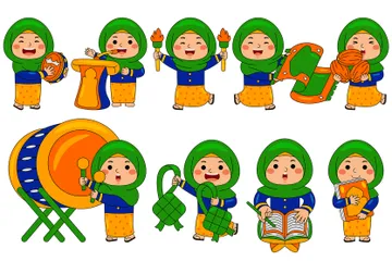 Muslim Girl With Ramadan Activities Illustration Pack