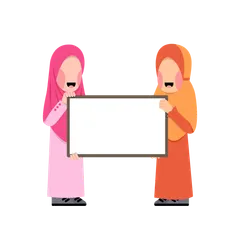 Muslim Kids Holding Board Illustration Pack