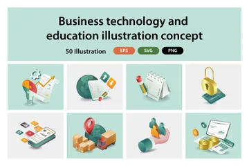 Tecnologia Empresarial e Educação Pacote de Ilustrações