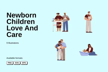 Newborn Children Love And Care Illustration Pack