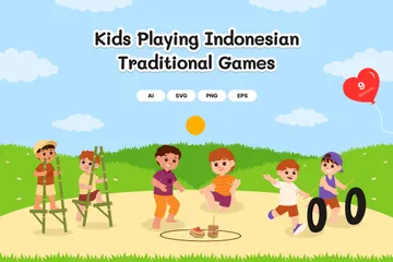 Niños jugando al juego tradicional indonesio Paquete de Ilustraciones
