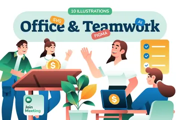 Oficina y trabajo en equipo Paquete de Ilustraciones