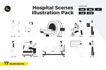 Scrubs Krankenhaus Personal Patienten vielfältig Illustrationspack