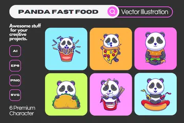 Panda Fast Food Pacote de Ilustrações