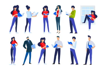 People In Different Poses Read A Book Illustration Pack