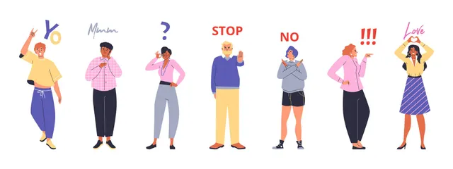 People Showing Gesture Emotions Positive Negative Expression Illustration Pack