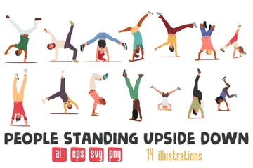 People Standing Upside Down Illustration Pack