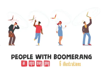 People With Boomerang Illustration Pack