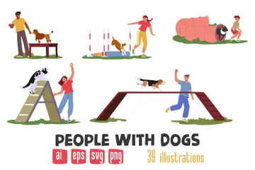 People With Dogs Illustration Pack