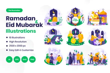 Ramadan et Aïd Moubarak Pack d'Illustrations