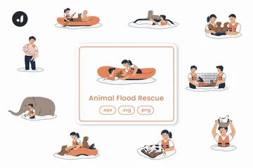 Rescate de animales en inundaciones Paquete de Ilustraciones