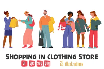 Shopping In Clothing Store Illustration Pack